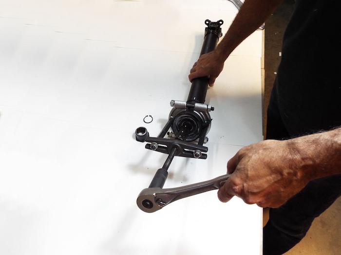 pulling the bmw driveshaft support bearing using the puller