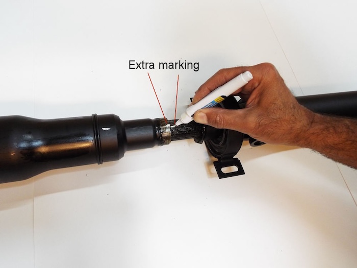 marking positions of the bmw two piece shafts before separation